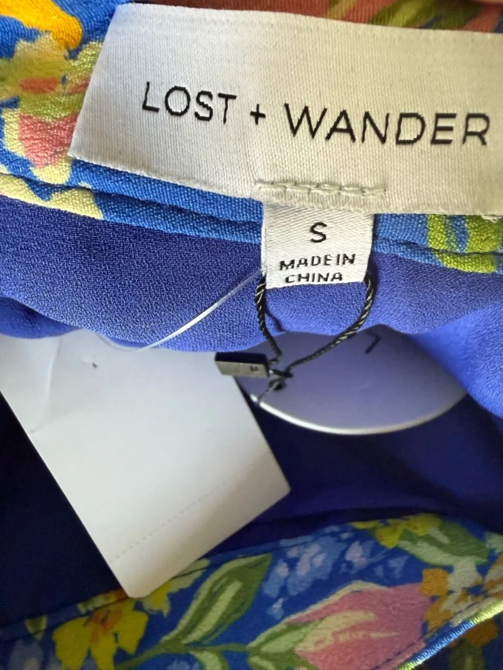 Lost + Wander Blue Floral Wrap Skirt with Yellow & Pink Blooms